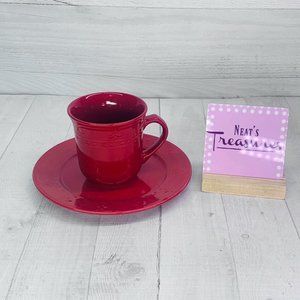 Kennex FIRENZA CINNAMON Embossed Fleur-De-Lis Stoneware  Mug & Salad Plate Set 2